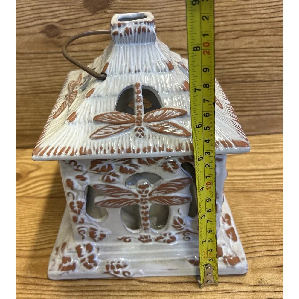 Partylite‎ Pottery Dragonfly White Terra Cotta Candle Lantern Hut Leaves - Picture 7 of 7
